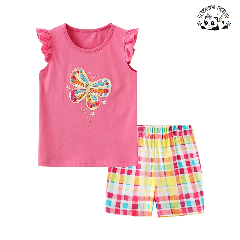 LEZONKIDS - Custom Little Girl Kids Summer Casual Embroidery Print Sweet Toddler Girls Clothing Sets
